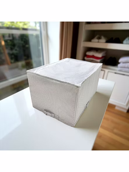 Foldable Grid Fabric Storage Box with Handle -2