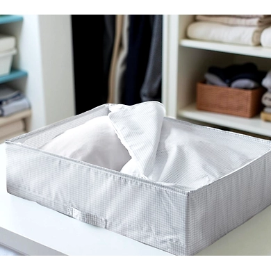 Slim Grid Fabric Storage Box with Zipper Closure – Light Checkered-1