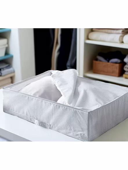 Slim Grid Fabric Storage Box with Zipper Closure 