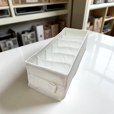 Slim Drawer Organizer with 6 Compartments – White Fabric Divider-111380