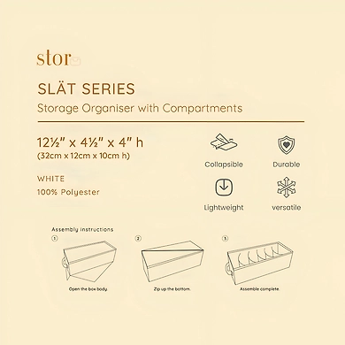 Slim Drawer Organizer with 6 Compartments – White Fabric Divider-2