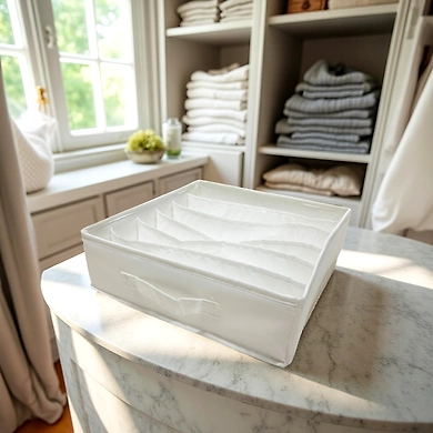 Square Drawer Organizer with 7 Dividers – White Fabric Storage Box-111382