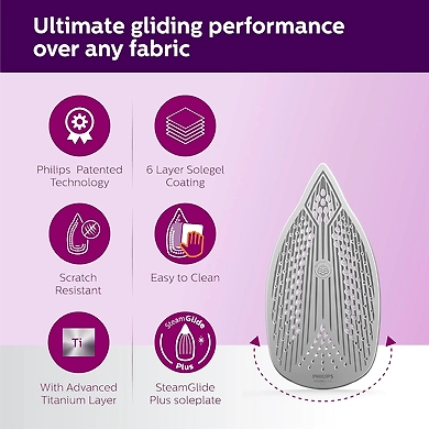 Philips 5000 Series Steam Iron – 2400W with Steam Boost &amp; Precision Tip (Purple)-3