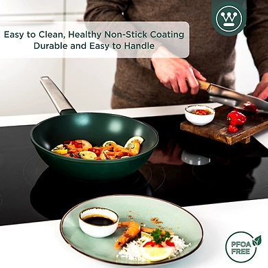 Westinghouse Cast Aluminium Wok Pan with Lid – 28cm, Non-Stick, Induction Base (Forest Green)-2