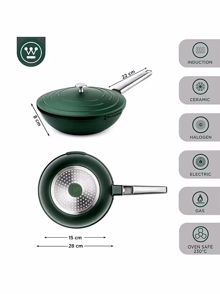 Westinghouse Cast Aluminium Wok Pan with Lid 