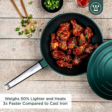 Westinghouse Cast Aluminium Wok Pan with Lid – 28cm, Non-Stick, Induction Base (Forest Green)-3