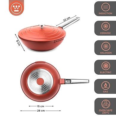 Westinghouse Cast Aluminium Wok Pan with Lid – 28cm, Non-Stick, Induction Base (Terracotta Orange)-1