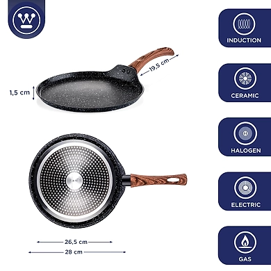 Westinghouse Granite Non-Stick Flat Tawa – 28cm with Wood-Finish Handle-2