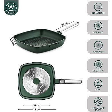 Westinghouse Non-Stick Square Grill Pan – 28cm with Stainless Steel Handle-1