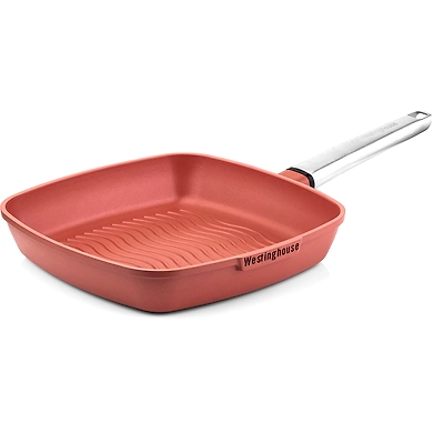 Westinghouse Non-Stick Square Grill Pan – 28cm Terracotta with Stainless Steel Handle-111980