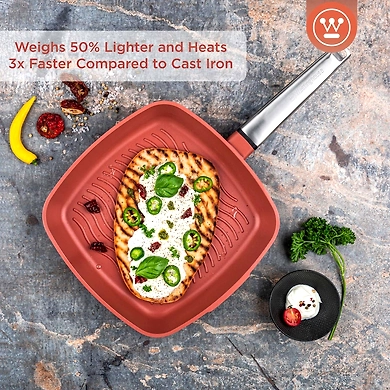 Westinghouse Non-Stick Square Grill Pan – 28cm Terracotta with Stainless Steel Handle-2