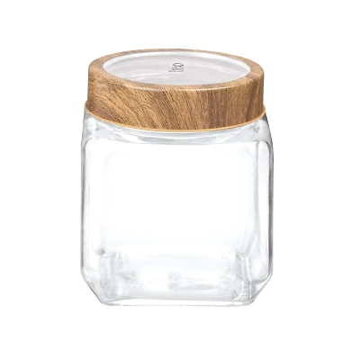 Treo Square Glass Storage Jar with Wooden Finish Lid-75157