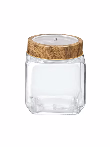 Treo Square Glass Storage Jar with Wooden Finish Lid