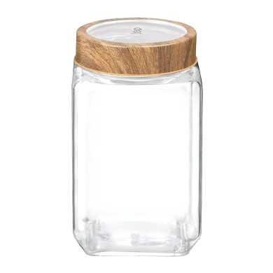 Treo Tall Square Glass Jar with Wooden Finish Lid-75158