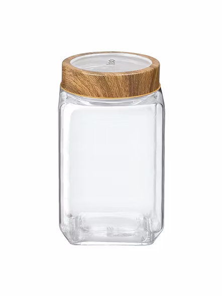 Treo Tall Square Glass Jar with Wooden Finish Lid