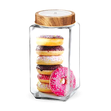 Treo Tall Square Glass Jar with Wooden Finish Lid-1