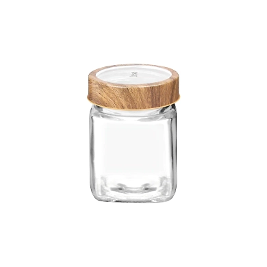 Treo Square Glass Jar with Wooden Finish Lid-75152