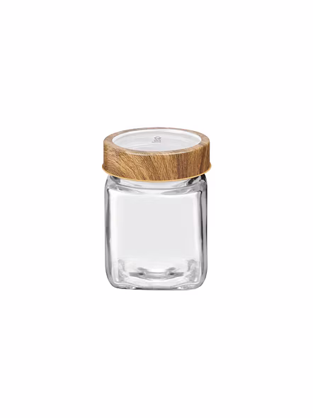 Treo Square Glass Jar with Wooden Finish Lid