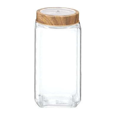 Treo Square Glass Storage Jar with Wooden Finish Lid-75156