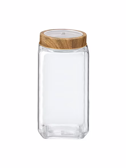 Treo Square Glass Storage Jar with Wooden Finish Lid
