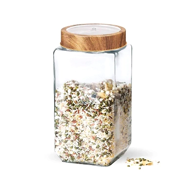 Treo Square Glass Storage Jar with Wooden Finish Lid-1