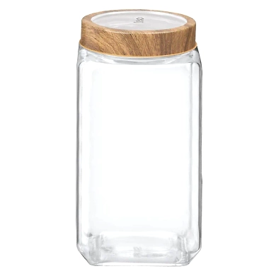 Treo Square Glass Storage Jar with Wooden Finish Lid-75159