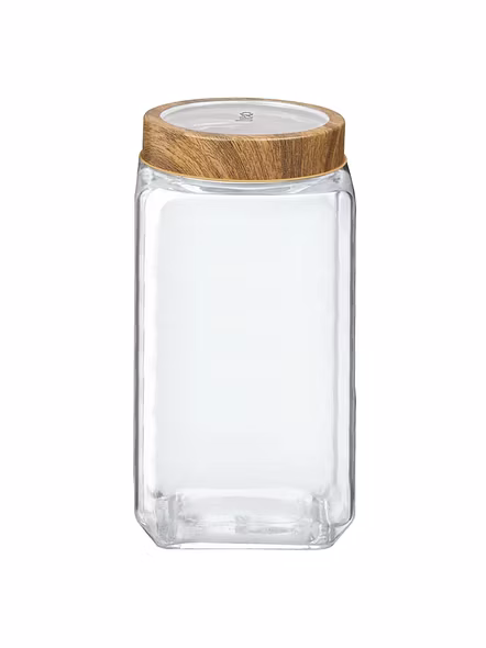Treo Square Glass Storage Jar with Wooden Finish Lid
