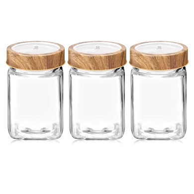 Treo Square Glass Storage Jar with Wooden Finish Lid-1