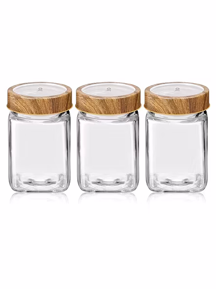 Treo Square Glass Storage Jar with Wooden Finish Lid