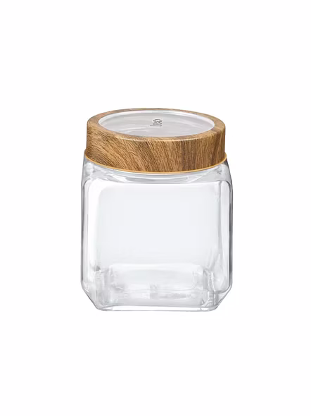 Treo Square Glass Storage Jar with Wooden Finish Lid