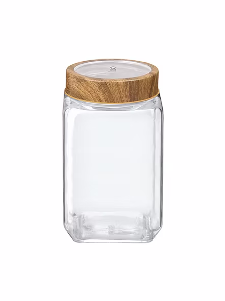 Treo Square Glass Storage Jar with Wooden Finish Lid