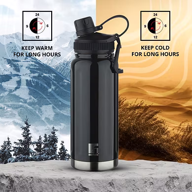 Bergner Walking 500ml Thermo Steel Flask Bottle | Vacuum Insulated | Leak-Proof Sipper-Black-2