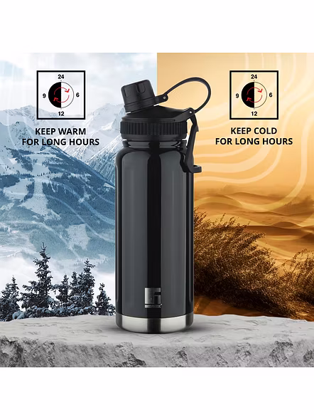 Bergner Walking 500ml Thermo Steel Flask Bottle | Vacuum Insulated | Leak-Proof Sipper-Black-2