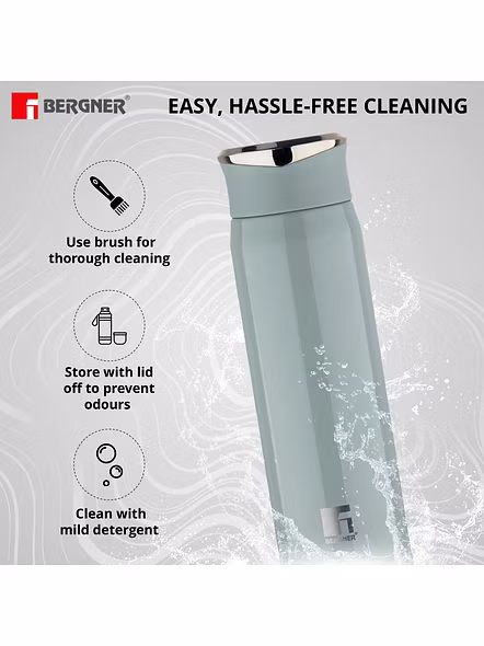 Bergner Walking 450ml Thermo Steel Flask Bottle | Wide Mouth | Vacuum Insulated | Leak-Proof-Sea Foam Green-3