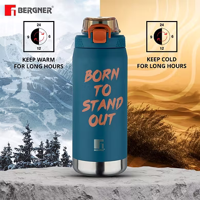 Bergner Walking 1100ml Thermo Steel Bottle – Teal | “Born to Stand Out” Design | Vacuum Insulated | Press-Button Lid-1