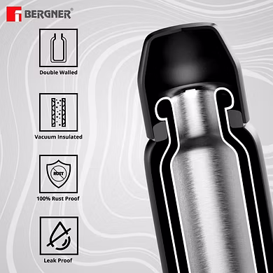 Bergner Walking 1100ml Thermo Steel Bottle – Teal | “Born to Stand Out” Design | Vacuum Insulated | Press-Button Lid-2