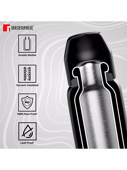 Bergner Walking 1000ml Thermo Steel Flask – Wild &amp; Free Edition | Green Olive | Vacuum Insulated with Handle &amp; Flip Lid