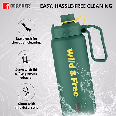 Bergner Walking 1000ml Thermo Steel Flask – Wild &amp; Free Edition | Green Olive | Vacuum Insulated with Handle &amp; Flip Lid-3