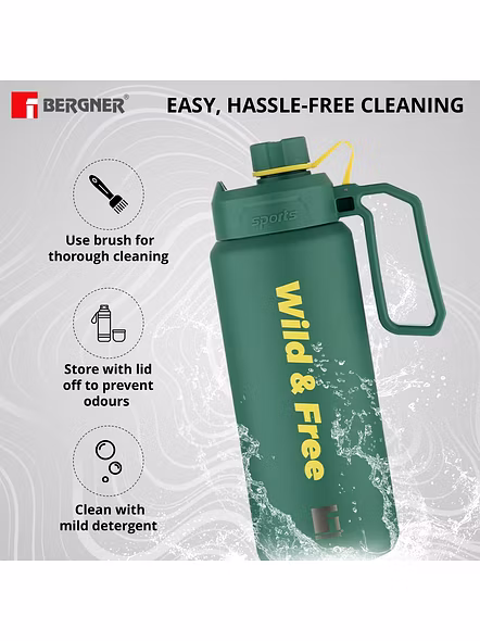 Bergner Walking 1000ml Thermo Steel Flask – Wild & Free Edition | Green Olive | Vacuum Insulated with Handle & Flip Lid