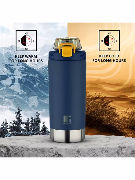 Bergner Walking 720ml Thermo Steel Bottle – Navy | Vacuum Insulated | Press-Button Lid | Leak-Proof Flask