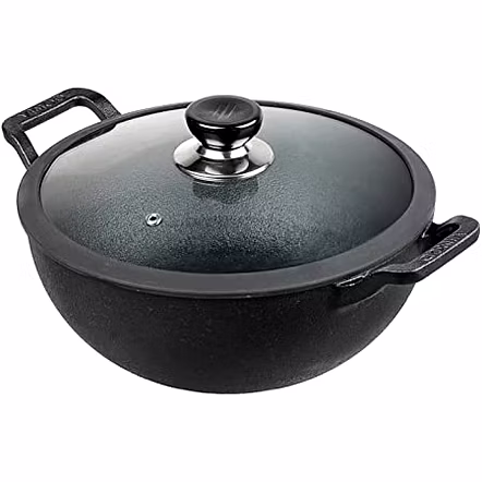 Vinod Legacy Pre-Seasoned Cast Iron KADHAI, 22 cm, Induction Friendly, 2.4 L
