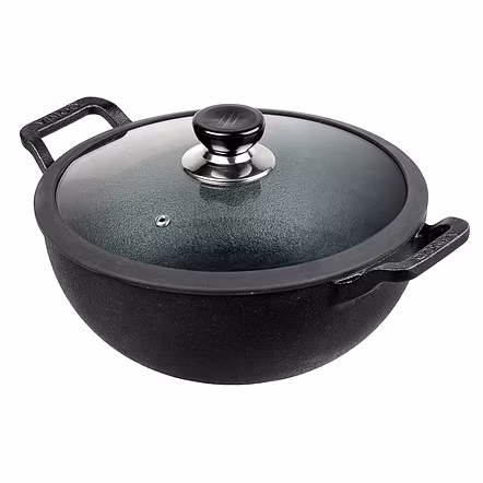 Vinod Legacy Pre-Seasoned Cast Iron KADHAI, 24 cm, Induction Friendly, 3.3 L