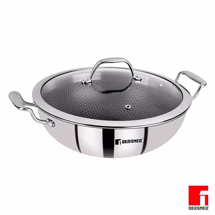 BERGNER HITECH PRISM TRIPLY STAINLESS STEEL NON STICK KADHAI - 24 CM