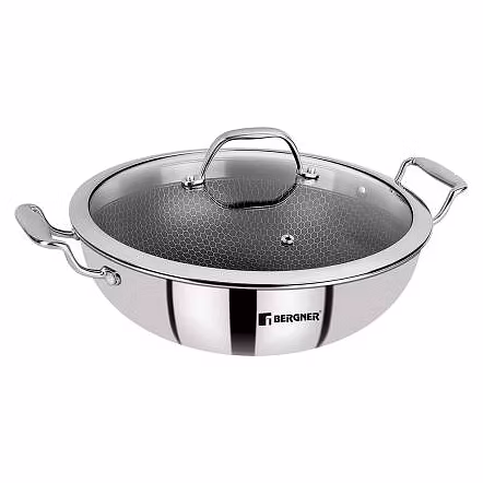 BERGNER HITECH PRISM TRIPLY STAINLESS STEEL NON STICK KADHAI - 26 CM