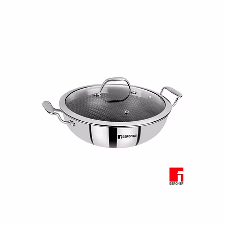 BERGNER HITECH PRISM TRIPLY STAINLESS STEEL NON STICK KADHAI - 28 CM