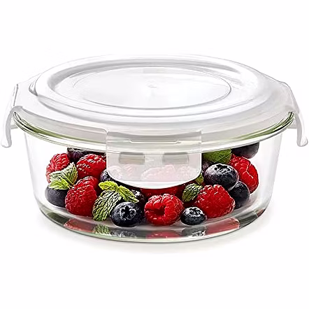 Borosil Klip-N-Store Glass Storage Containers With Air Tight Lid, Microwave And Oven Safe, Round, 620 ml, Clear, For Kitchen
