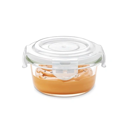 Borosil Klip-N-Store Glass Storage Container with Air-Tight Lid, Microwave and Oven Safe, Round, 240 ml-WE1367