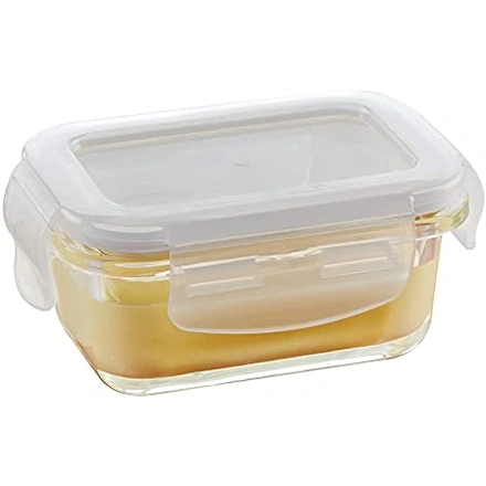 Borosil Klip N Store Microwave &amp; Oven Safe, Glass Storage Container, 120 ml Rectangle with Air Tight Lid-WE1368