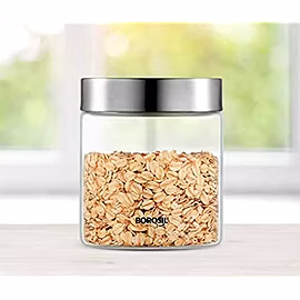 BOROSIL Endura Glass Storage Jar with Stainless Steel Lid, 600 ML Glass Utility Container