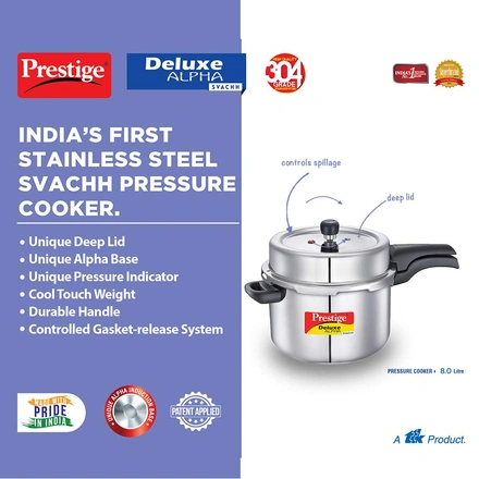 Prestige Deluxe Alpha Stainless Steel Pressure Handi with Glass Lid, 8 Litres-2